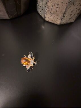 Gold Bee Brooch Pin with Amber Stone - Women's Jewelry